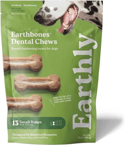 Earthbones (Formerly Terrabones) Dental Chews, Dog Teeth Cleaning Treat, Small, 13 Treats