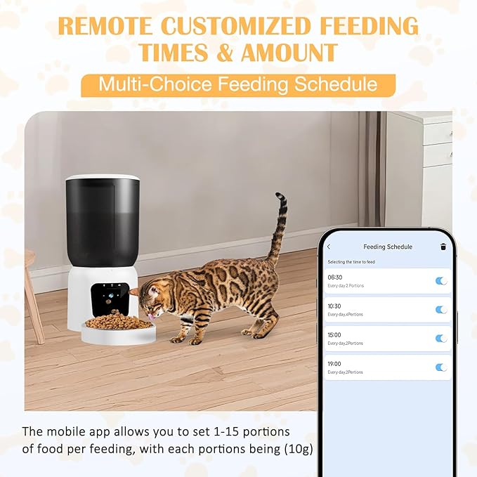 Automatic Cat Feeder with 2K HD Camera, 2.4/5G WiFi 6L Pet Feeder Automatic for Cats & Dogs, Dog Automatic Feeder APP Control, Programmable Cat Food Dispenser with Night Vision,Two-Way Audio (White)