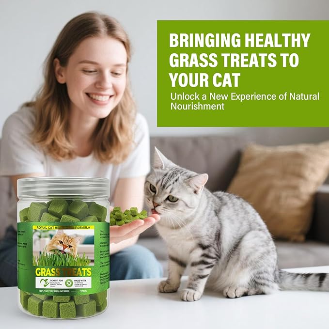 Cat Grass Treats, Organic Grass Treats for Indoor Cats, Hairball Relief & Dental Health Support, Natural Snacks with High Fiber Formula