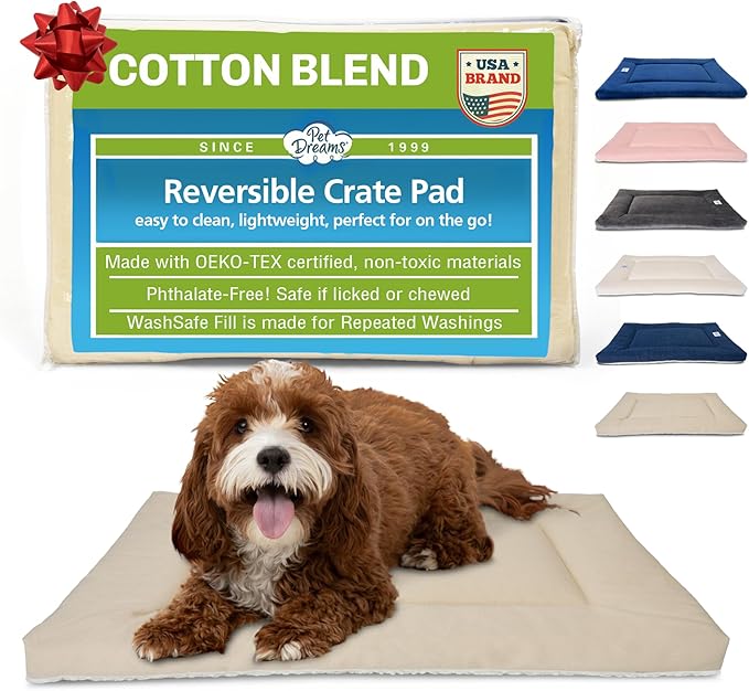 Pet Dreams Dog Crate Pad - Washable Kennel Mat, Crate Pads for Dog Cages, Non-Toxic, Flat Indoor Cat Bed, Fits iCrate 18, 24, 30, 36, 42, 48 Inches (Khaki, X Small, 18")