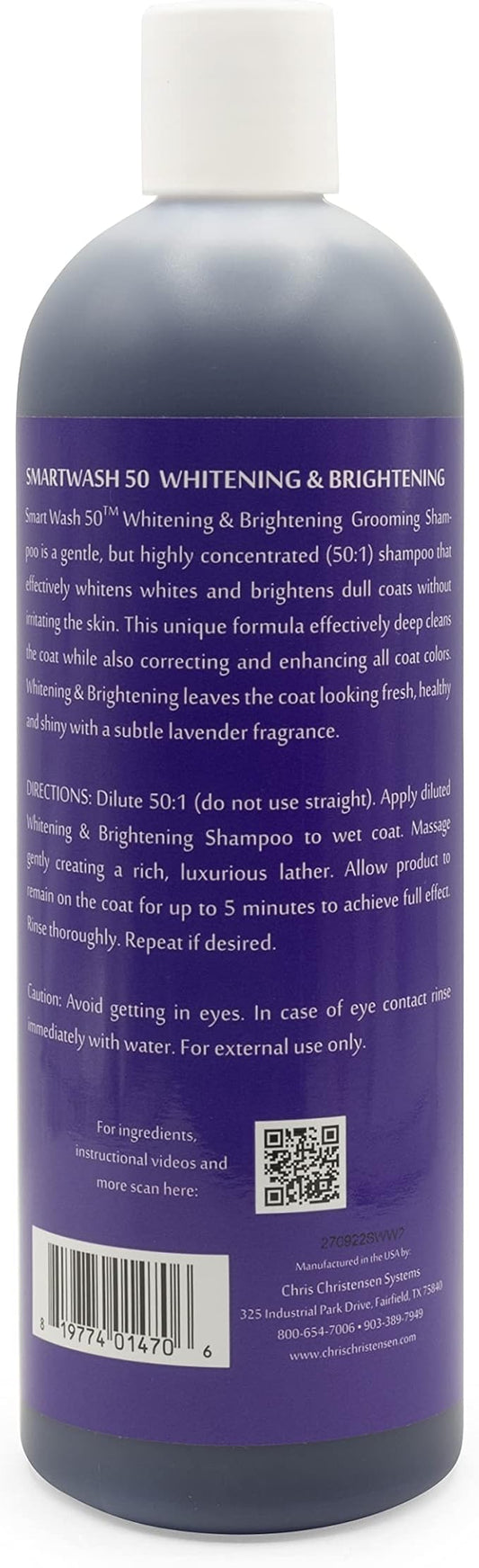 Chris Christensen SmartWash50 Whitening & Brightening Ultra Concentrated Dog Shampoo, Makes up to 50 Bottles, Groom Like a Professional, Lavender Fragrance, Made in USA, 16 oz