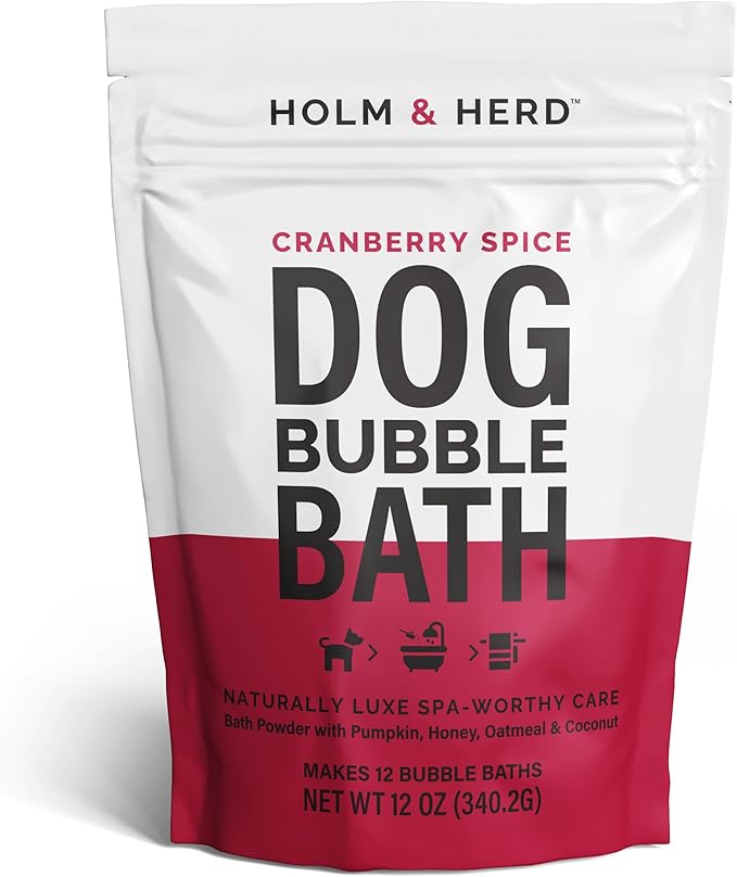 Dog Shampoo Alternative – Oatmeal & Honey Puppy Bubble Bath with Autumn Scent – Natural Gentle Dog Wash – Halloween Dog Gift - 12 Baths (Cranberry Spice)