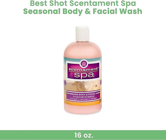 Best Shot Scentament Spa Seasonal Body and Facial Wash, Tearless Shampoo, Hypoallergenic Body Wash, Removes Tear Stains, Tropical Breeze, 16 Oz.
