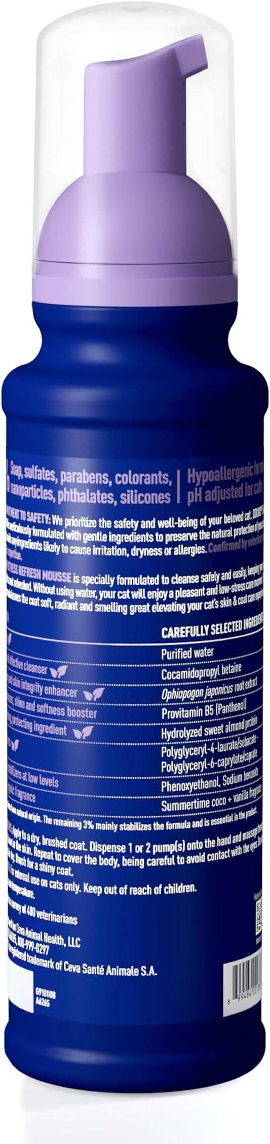 DOUXO® Skin & Coat SPA - Ultra-Safe Low-Stress Refresh Leave-on Mousse for Cats, 10 fl oz, Leaves The Coat Clean, Refreshed, Soft, Radiant and Smelling Great, Skin-Friendly Formula