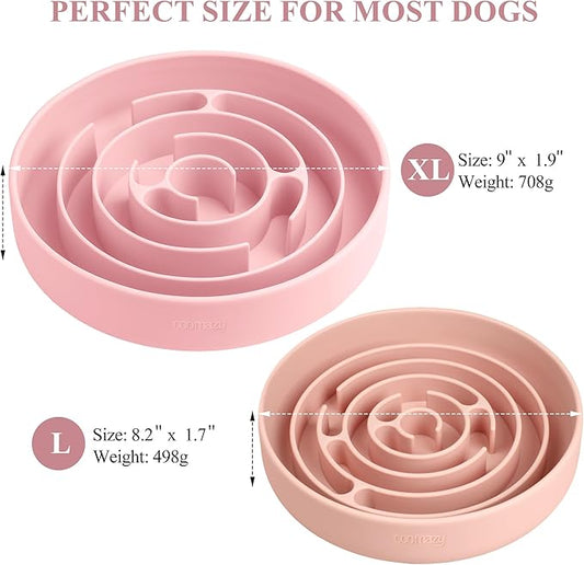 Coomazy Extra Large Slow Feeder Bowl, Silicone Dog Bowl with Suction Cups, Slow Feeder & Non-Slip Design, Boredom and Anxiety Reducer, Suitable for Large Dogs, Pink