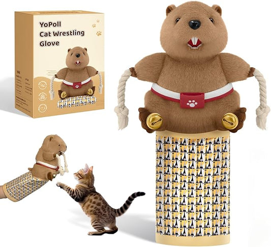 Cat Wrestling Glove, Cats Puppet Wrestler with Tough Padding for Safe Interactive Play, Cat Wrestling Toy Puppet with Cats Teaser and Bell for Boredom Busting Training and Exercise