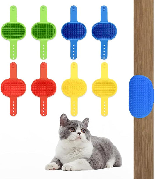 8 Pcs Silicone Grooming Strap Pad for Cats, Adjustable Rubber Cat Self Groomer Corner Scratcher, Cat Face Scratchers Massager for Long Short Hair, Self Grooming Cats Brush Rubbing Post Accessories