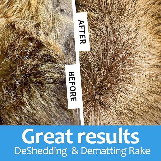 [ 2 in 1 design ] Undercoat Rake and Deshedding Tool for Dogs and Cats - Dematting Comb for Long Hair Pets, Grooming Brush to Clear Mats, Tangles and Reduce Shedding by 95%