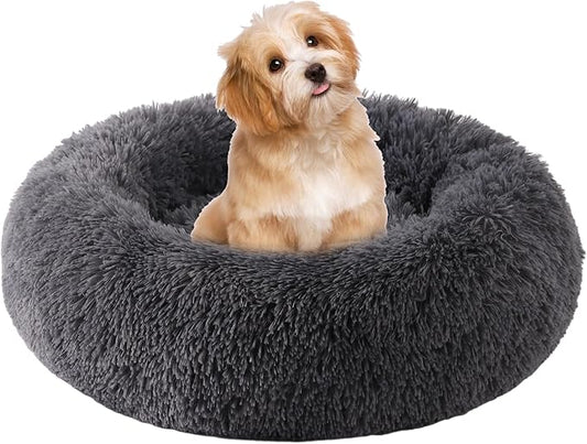 Small Round Dog Bed, Cat Beds for Indoor Cats, Calming Anti-Anxiety Donut Bed for Puppy and Kitten, Washable Round Fluffy Pet Bed for Small/Medium Dogs and Cats(Fits up to 25 lbs Pets)