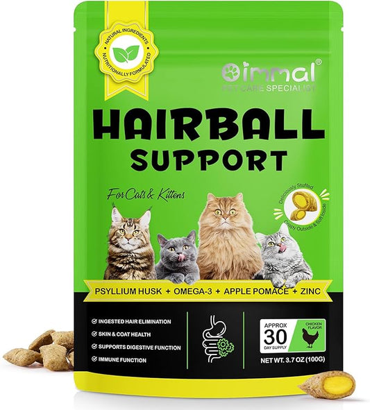 Hairball Treatment for Cats, Cat Treats Hairball Remedy Crunchy & Creamy Chews Supports Skin & Coat, Vitamins for Digestion, Chicken (30-Day Supply)