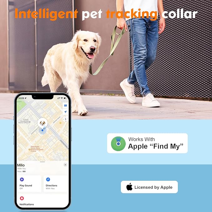 2-in-1 GPS Tracker for Dogs: Smart Collar with Real-Time Location, No Monthly Fee, Unlimited Range (iOS Only) GPS Tracker Dog Collar- Ideal for Small, Medium Large Dogs(Tracker Included)(Blue)