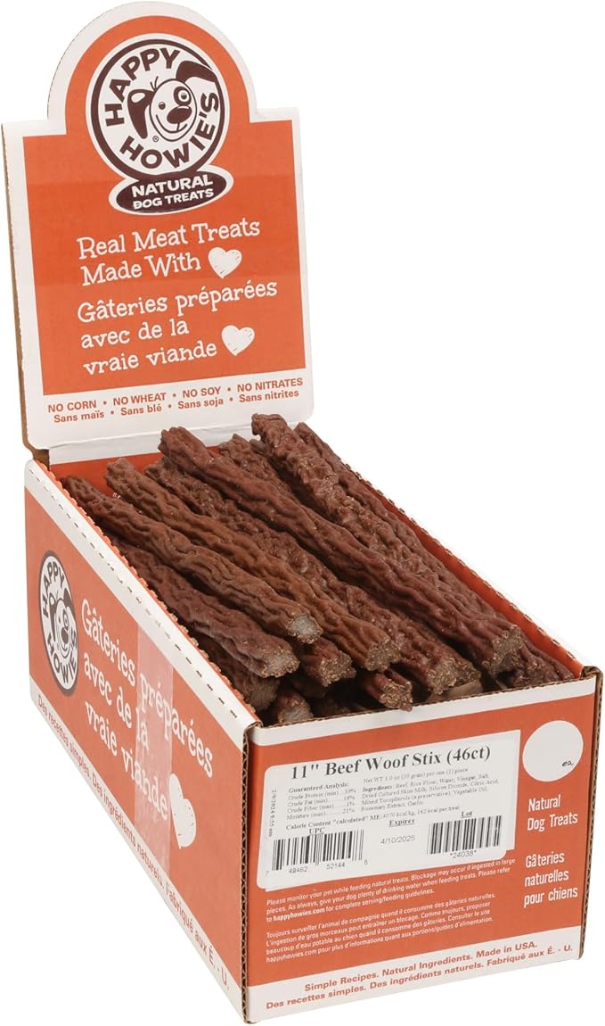 Happy Howie's Woof Stix - Healthy Dog Treats, Flavorful Slow Cooked Beef Stick, Natural Ingredients, Hormone Free - Beef, 46 Count (Pack of 1)
