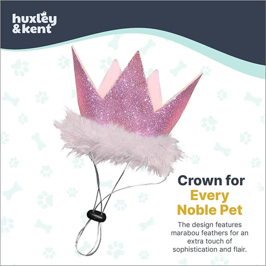 Huxley & Kent Pet Party Crown – SnugFit Glitter Hat for Dogs & Cats – Party Wear with Adjustable Straps – Pink, Small