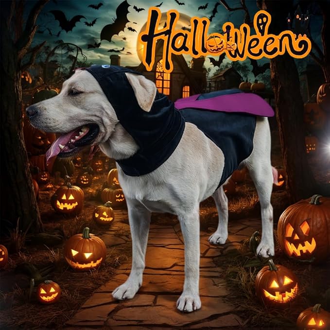 Dog Halloween Vampire Devil Cloak Cape, Red Black Classic Pet Costume for Small Medium Large Dogs, Holiday Cosplay Special Events (Mosquito-Purple, B1)