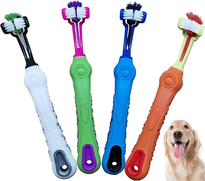 TIHOOD Three Sided Pet Toothbrush Dog Brush Addition Bad Breath Tartar Teeth Care Dog Cat Cleaning Mouth (Blue,Orange,purplr and White)
