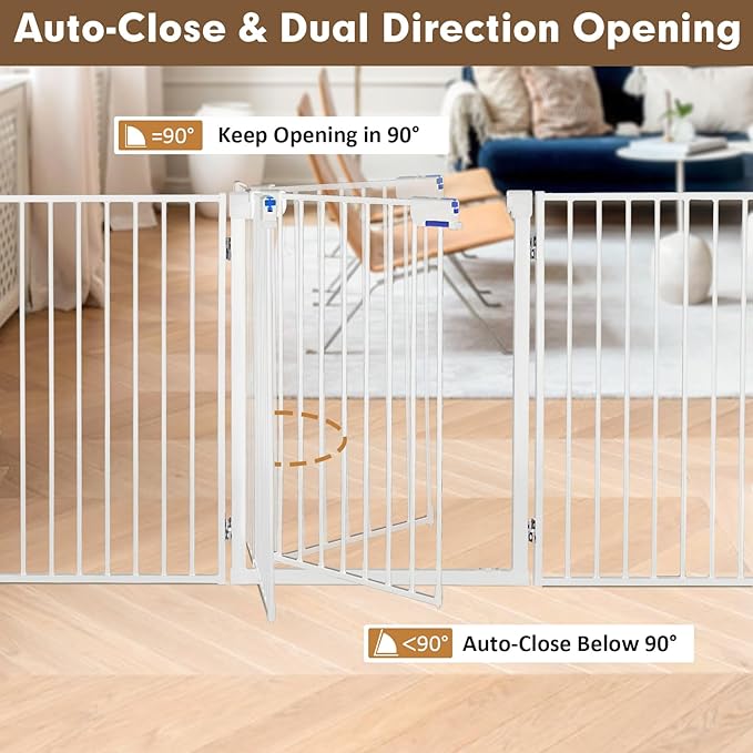 Metal Freestanding Dog Gates with Door,Extra Wide 24", 32" Height Foldable Dog Fence for Indoor & Outdoor, Heavy Duty Freestanding Pet Barrier for Stairs, Doorways, Halls, Kitchen,Yard,Christmas Tree