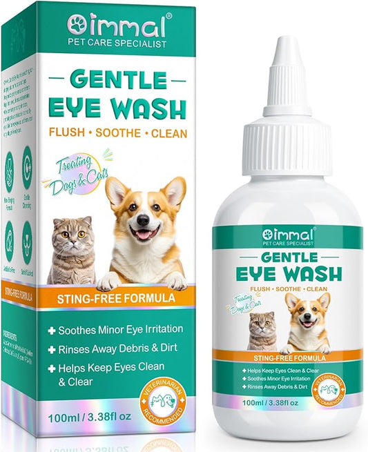Dog and Cat Eye Wash | Pet Eye Drops for Daily Cleaning & Tear Stain Removal | Safe Lickable Formula, Helps Keep Eyes Clean & Clear | Soothes Irritation & Dry Eyes, 3.38 Fl Oz