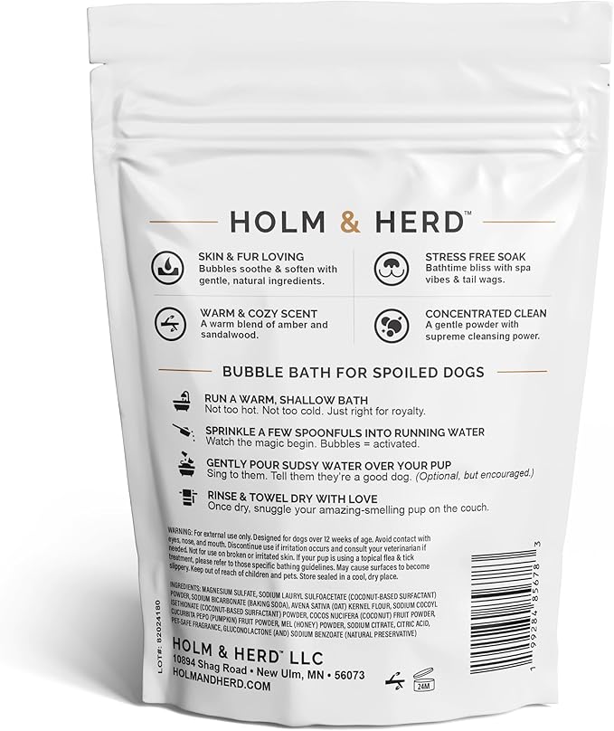 Dog Shampoo Alternative – Oatmeal & Honey Puppy Bubble Bath with Autumn Scent – Natural Gentle Dog Wash – Halloween Dog Gift - 12 Baths (Amber Sandalwood)