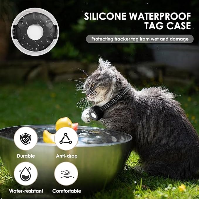 Cat GPS Tracker for Cats, Waterproof Pet GPS Tracker, Compatible with Apple Find My App (Only iOS), No Monthly Fee (Black Cat Collar)