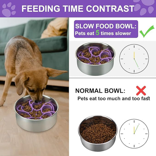 Dog Slow Feeder Bowls Silicone Spiral Pet Food Feeder Insert to Slow Down Eating for Large Medium Small Breed Dogs Perfect with Stainless Steel Glass Ceramic Pet Bowls (Purple)