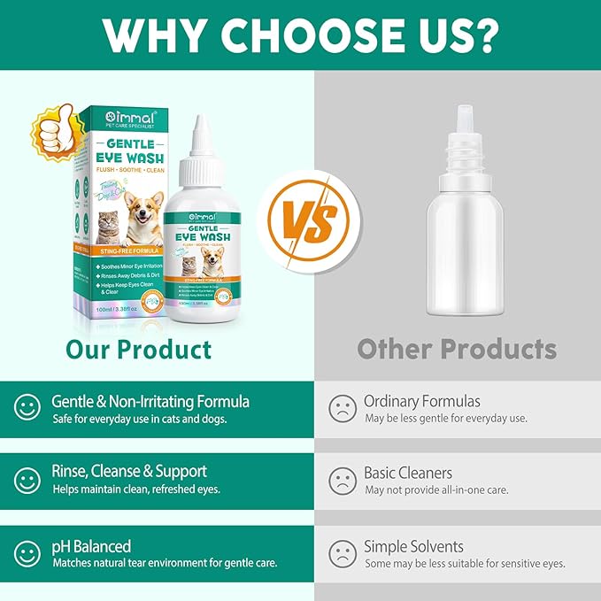 Dog and Cat Eye Wash | Pet Eye Drops for Daily Cleaning & Tear Stain Removal | Safe Lickable Formula, Helps Keep Eyes Clean & Clear | Soothes Irritation & Dry Eyes, 3.38 Fl Oz