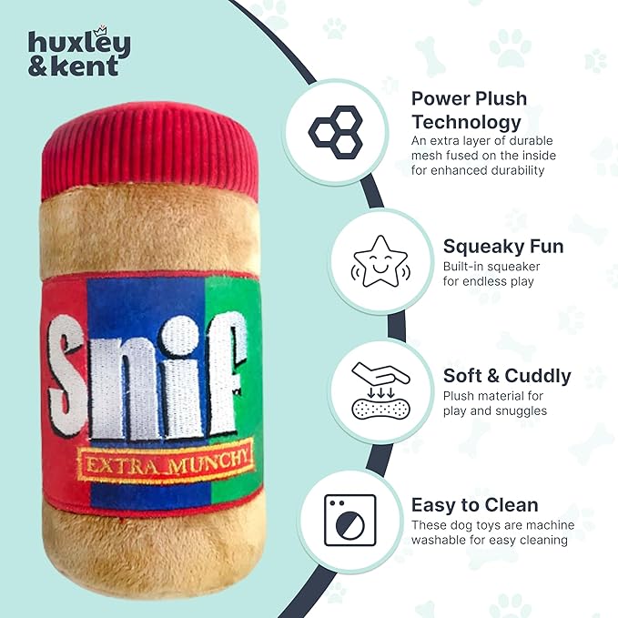 Huxley & Kent Funny Dog Toy w/Squeaker – Power Plush Squeaky Dog Toys for Small, Medium & Large Dogs – Soft Stuffed Animal for Indoor Play & Fetch - Snif, Small