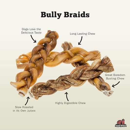 Redbarn 7" Braided Bully Sticks for Dogs. Natural, Highly Palatable, Long-Lasting Dental Chews Sourced from Free-Range, Grass-Fed Cattle (20 Sticks)