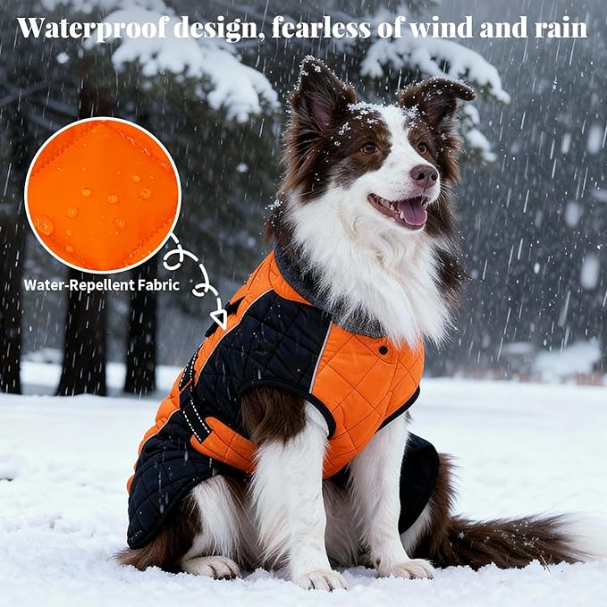 Dog Coat Dogs Jacket Waterproof Reflective Adjustable Dog-Winter Coats for Small/Medium/Large Dogs Dachshund Coat-(Orange, XX-Large)