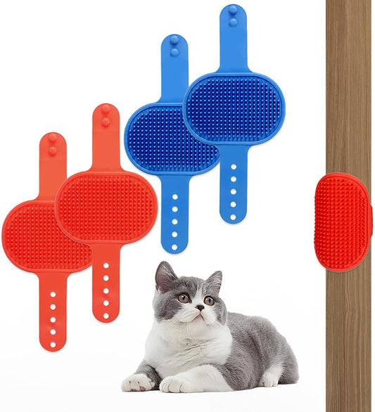 4 Pcs Silicone Grooming Strap Pad for Cats, Adjustable Rubber Cat Self Groomer Corner Scratcher, Cat Face Scratchers Massager for Long Short Hair, Self Grooming Cats Brush Rubbing Post Accessories