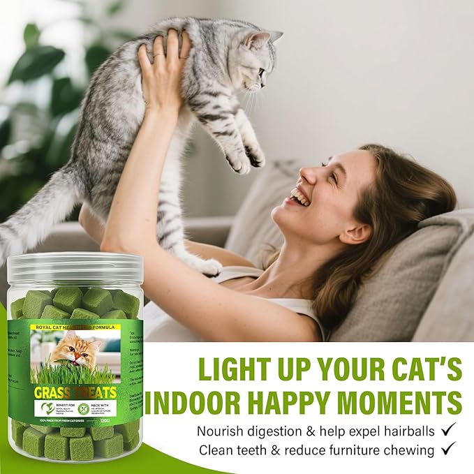 Cat Grass Treats, Organic Grass Treats for Indoor Cats, Hairball Relief & Dental Health Support, Natural Snacks with High Fiber Formula