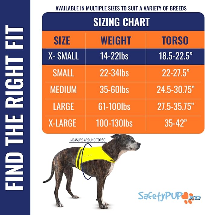 SafetyPUP XD Lite Dog Vest. Coverage to Mid Back. Reflective Hi Visibility Fluorescent Yellow Fabric Helps to Keep Them in Sight and Safe On and Off Leash.
