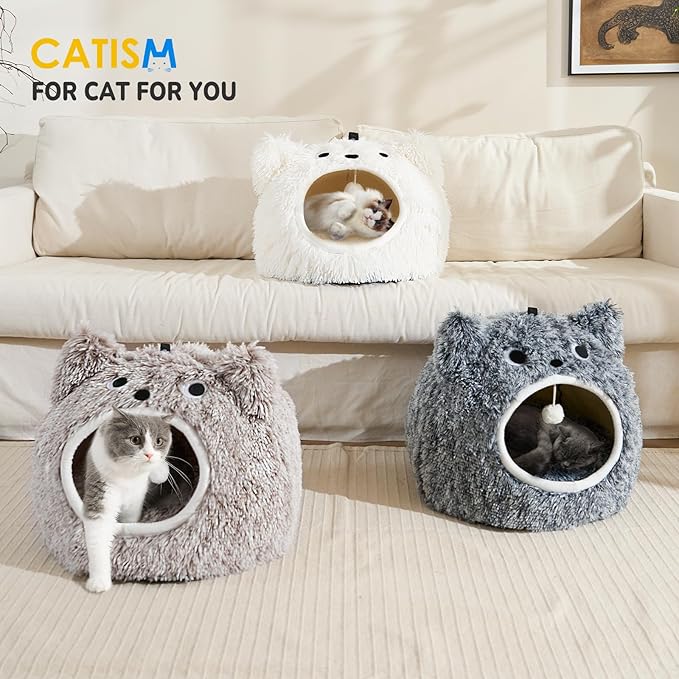 CATISM Cat Bed - Cat Beds for Indoor Cats, Soft Plush Cats Cave, Washable Cave for Kitty