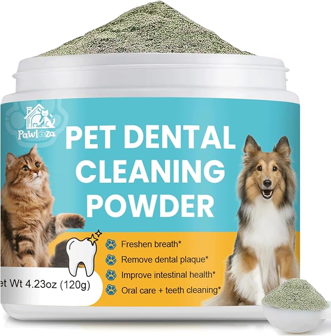 Pet Dental Powder for Dogs and Cats - Dog Teeth Cleaning Powder for Breath Freshener, Oral Care with Natural Herbal Blend & Tartar Remover for Dogs, Dog Teeth Cleaning + Postbiotics (60 Servings)