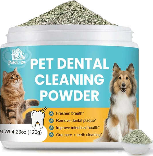 Pet Dental Powder for Dogs and Cats - Dog Teeth Cleaning Powder for Breath Freshener, Oral Care with Natural Herbal Blend & Tartar Remover for Dogs, Dog Teeth Cleaning + Postbiotics (60 Servings)