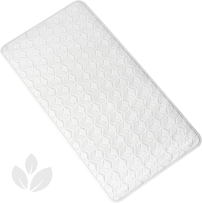 WRISIN Bathtub Mat Non Slip with Suction Cups - 100% Rubber Bathroom Mat Textured for Bath Tub Shower Safety - Soft on Touch - BPA/PVC Free - Pet Dog Bath Mat - Machine Washable - 17 × 35 Inch（White）