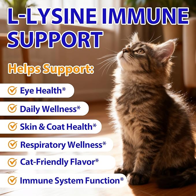 Lysine for Cats, L-Lysine for Cat Immune Support, Allergy Relief, Sneezing & Runny Nose, with Colostrum, Taurine, Vitamins - Roast Chicken Flavor - 60ml/2oz