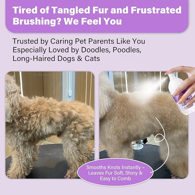 Doodle Detangler & Dematting Spray – Leave-in Conditioner for Goldendoodles, Labradoodles & Poodles – Tangle-Free Grooming with Coconut & Jojoba Oils, Lavender Scent, Safe for Cats – 4 fl oz