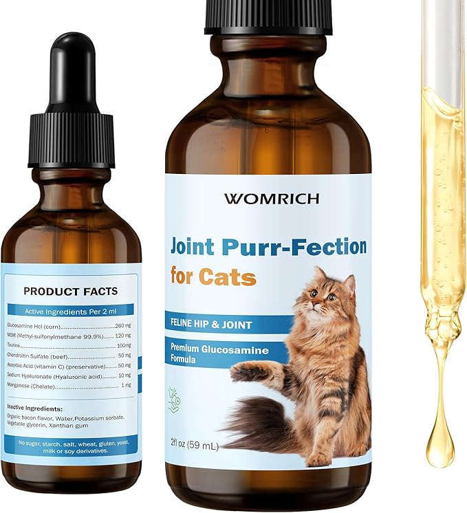 Joint Supplement for Cats - Glucosamine & Chondroitin Drops - Arthritis Relief for Senior Cats - Hip & Joint Care for Indoor Cat - Cat Supplements & Vitamins - 59ML