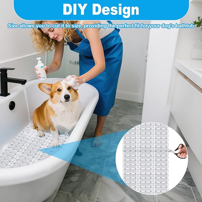 Dog Bath Mat for Pet Shower in Tub - Extra Long 35.43 x 15.74 Inch,DIY Puppy Washing Mat for Bathtub for Dog Grooming,Fast Dry Dog Shower Attachment Mat Senior Friendly Dog Bath Supplies
