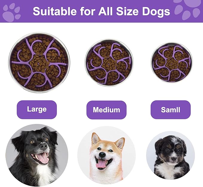 Dog Slow Feeder Bowls Silicone Spiral Pet Food Feeder Insert to Slow Down Eating for Large Medium Small Breed Dogs Perfect with Stainless Steel Glass Ceramic Pet Bowls (Purple)