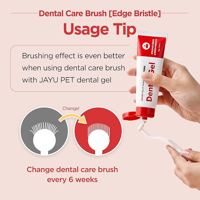 JAYU PET Dental Care Brush (Edge Bristles) 1ea - Micro Round Head Dog Toothbrush, Cat Toothbrush, Dental Care, Perfect for Kitten & Small Breed with End-tuft Diagonal-Shaped Bristle & Easy Grip Handle