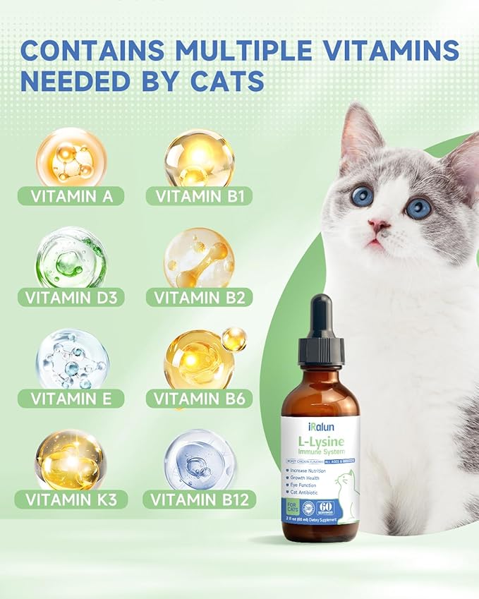 Lysine for Cat - L-Lysine for Cats and Kittens, Immune Support, Respiratory, and Eye Health - Allergy Relief, Sneezing, Runny Nose - Roast Chicken Flavor Drops