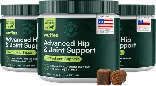 Wuffes Chewable Dog Hip & Joint Supplement - Glucosamine & Chondroitin Chews - Dog Joint Supplements & Vitamins - Extended Joint Care (Large Breed (Over 65 lbs), 90 Chews (Pack of 3))