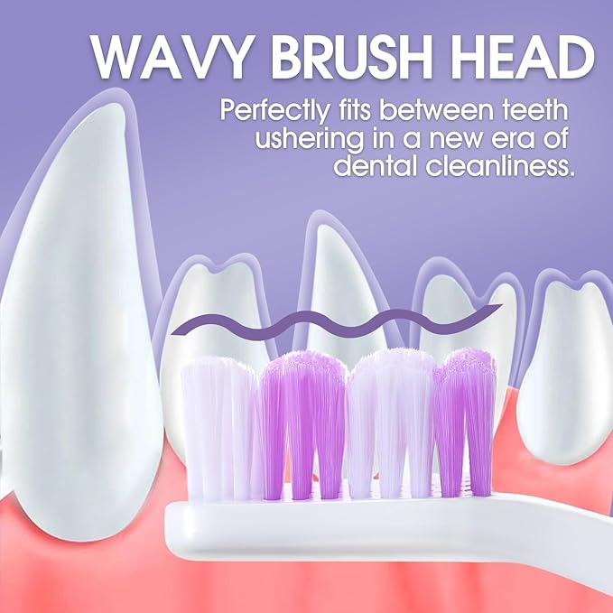Dog Toothbrush – Newly Upgraded Dual-Head Design with 60° Wavy Bristles–Gently Surrounds Teeth for Deep Cleaning and Plaque Removal – Non-Slip Handle, Ideal for Daily Pet Dental Care (Purple, 2-Pack)