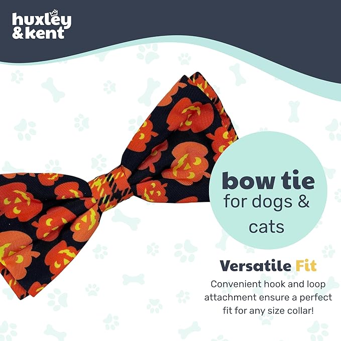 Huxley & Kent Pet Bow Tie for Dogs & Cats - Halloween Adjustable Hook & Loop Collar Accessory - Cute & Comfortable for Holidays & Celebrations - Plaid-O-Lantern, Large