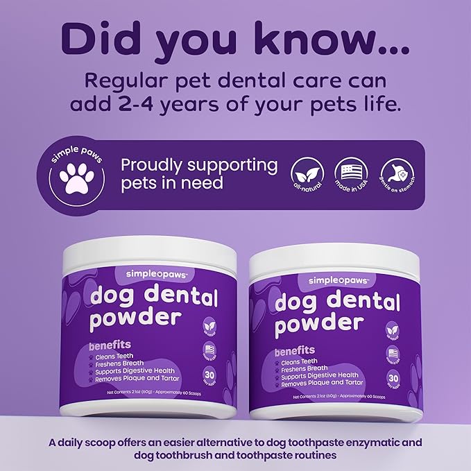 Dental Powder for Dogs Teeth – Dog Dental Powder for Teeth Cleaning – All Natural Bad Dog Breath Treatment with Probiotics for Fresh Breath & Oral Health – Chicken Flavored, 60 Scoop Supply