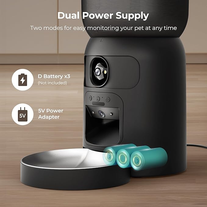 Smart Pet Feeder with 2K Dual Camera & AI Recognition, 6L Automatic Cat Dog Feeder with App Control, 2.4G/5G WiFi, Voice Message, Pet Interaction, Motion Tracking, No Clog, Dual Power, for Multi-Pet