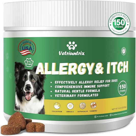 Dog Itch Relief Chews for Large Dogs Paw Licking Itchy Skin Seasonal Allergies, Probiotics with Astragalus Omega-3 for Coat Immune Supplement-150ct