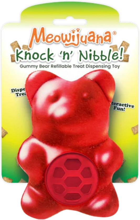 Meowijuana Knock N' Nibble Gummy Bear | Refillable Treat Dispensing Cat Toy | Promotes Play and Cat Health | Interactive Puzzle Toy for Felines