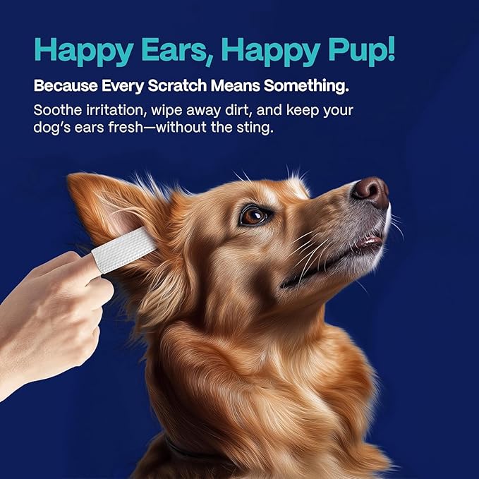 DOCO Dog Ear Cleaner Wipes Finger Cleaning Kit for Dogs & Cats Eucalyptus, Chamomile & Aloe Cat Ear Cleaner Soothes, Deodorizes & Helps Itchy Ears – 50 Count